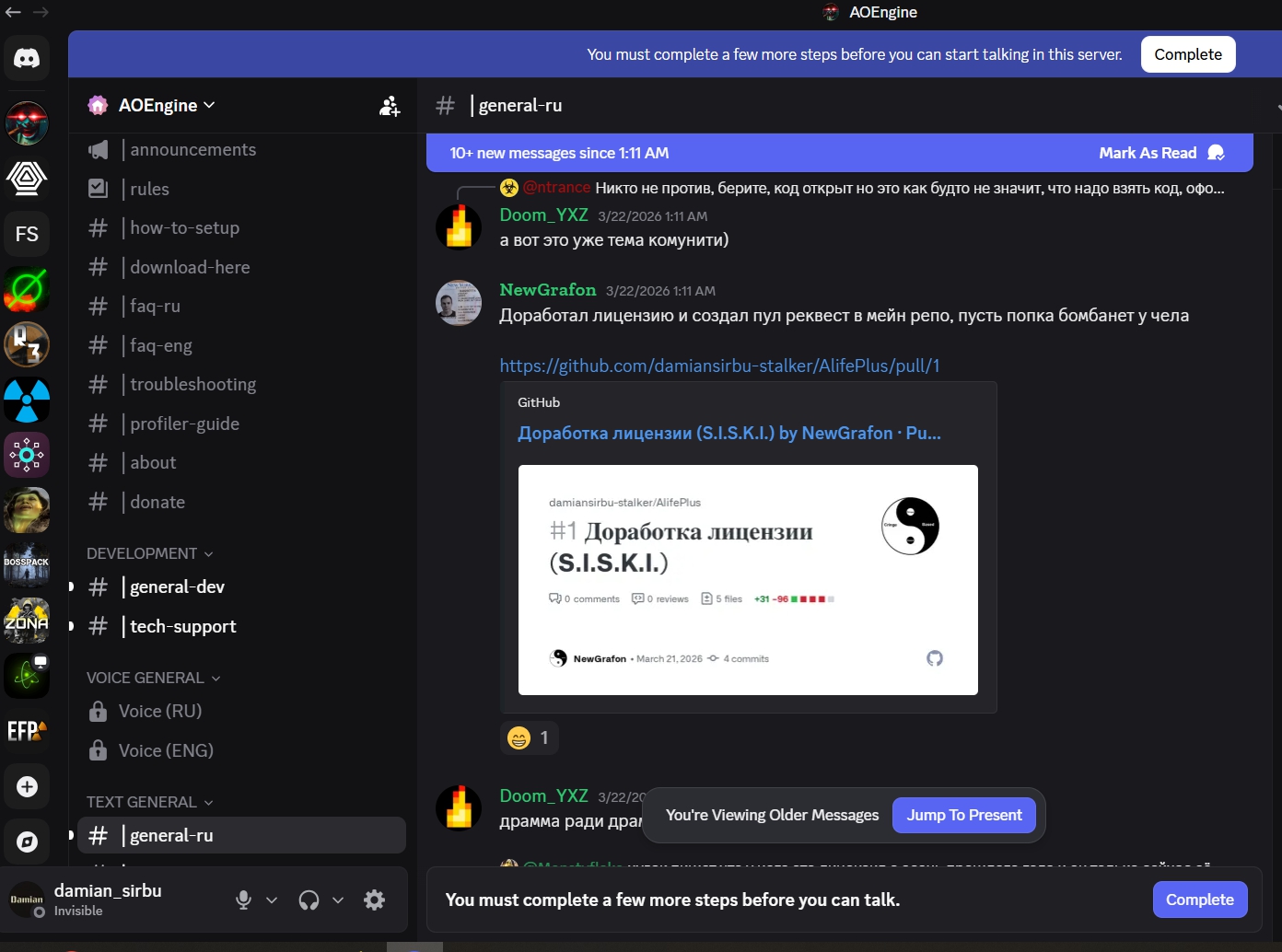 NewGrafon promoting defamatory PR in AOEngine Discord